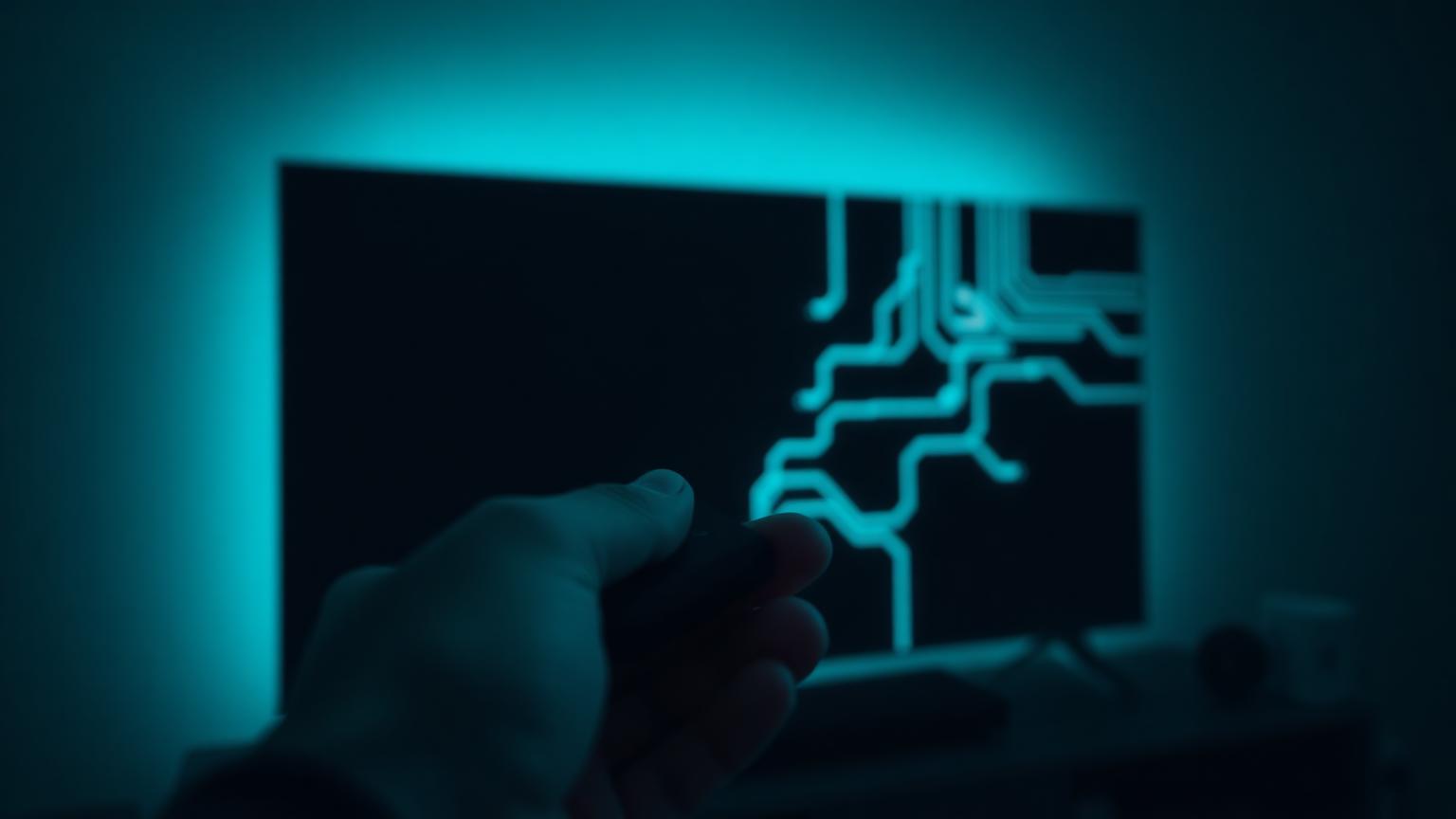 Amazon Firestick remote in hand with glowing circuit lines representing sideloading apps
