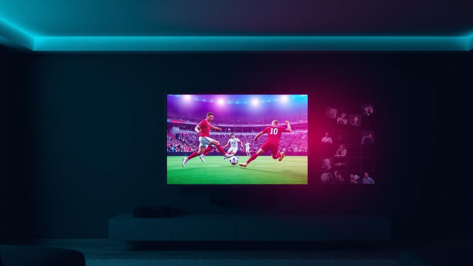 Kemo IPTV streaming a live football match on a large smart TV with channel grid overlay — 2026 review