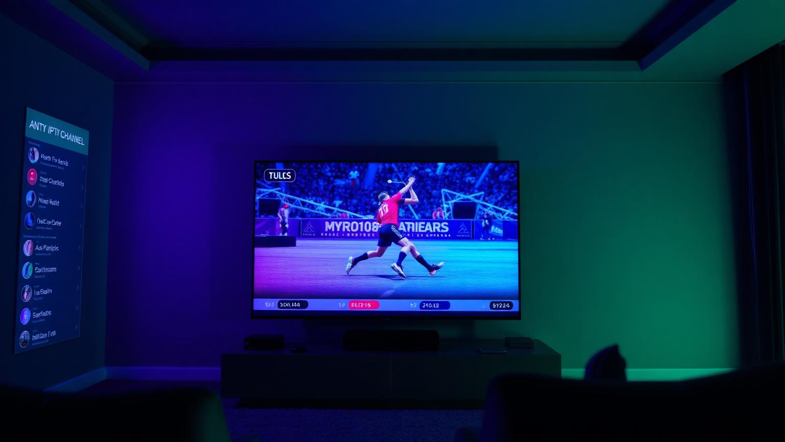 Marinios IPTV running on a large smart TV with channel list overlay — 2026 review
