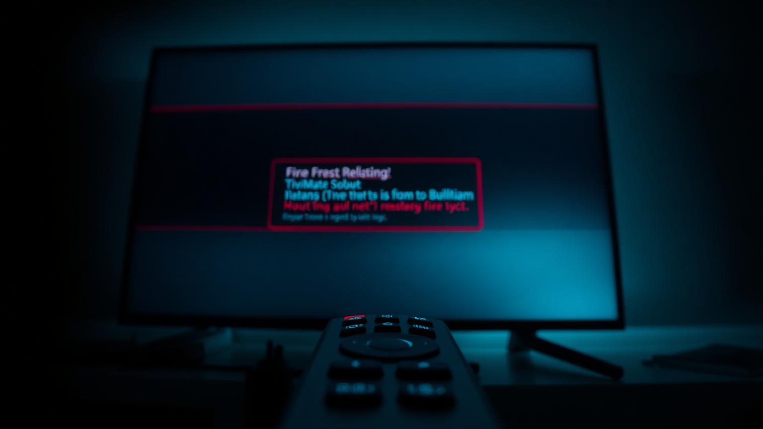 TV screen showing a TiviMate error overlay with a Fire TV remote in the foreground
