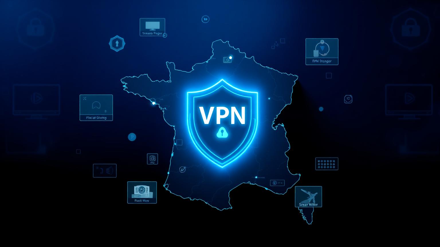 VPN et IPTV en France 2026 — bouclier VPN sur carte de France avec icônes de streaming